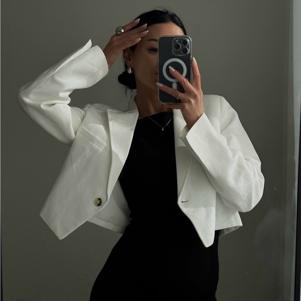 Zara blazer cropped double breasted oyster white